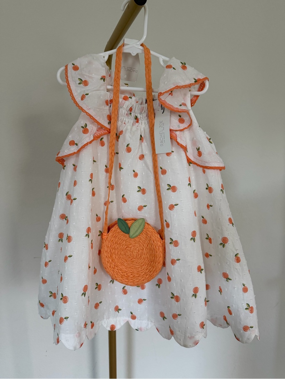 NWT Rachel Zoe Oranges Print Toddler Cottage Dress with Toddler Purse -4T